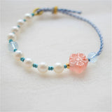 Freshwater Pearl Bracelet with Red Agate Peach Blossom Aquamarine