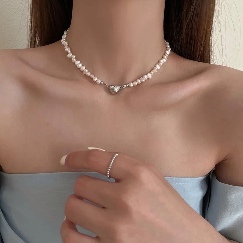 Heart Choker Necklace Baroque Pearl Wedding Jewelry