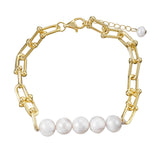 Freshwater Pearl Interlok Chain Bracelet 14K Plated Charm Jewelry