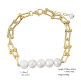 Freshwater Pearl Interlok Chain Bracelet 14K Plated Charm Jewelry