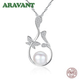 Freshwater Pearl Butterfly Pendant Necklace 925 Sterling Silver Wedding Jewelry
