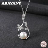 Freshwater Pearl Butterfly Pendant Necklace 925 Sterling Silver Wedding Jewelry