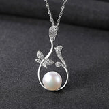 Freshwater Pearl Butterfly Pendant Necklace 925 Sterling Silver Wedding Jewelry