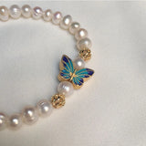 Freshwater Pearl Butterfly Charm Bracelet Retro Versatile Beaded Jewelry Gift