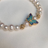 Freshwater Pearl Butterfly Charm Bracelet Retro Versatile Beaded Jewelry Gift