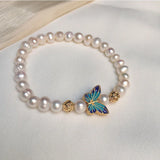 Freshwater Pearl Butterfly Charm Bracelet Retro Versatile Beaded Jewelry Gift