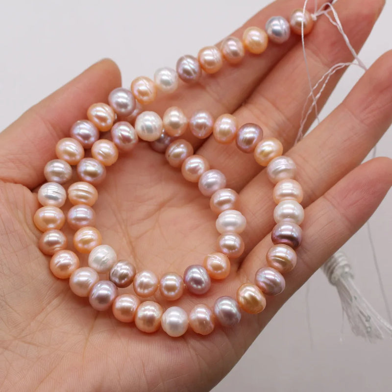 Natural Freshwater Pearl Mix-Color Round Loose Beads 8-9mm DIY Bracelet Necklace