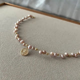 Natural Freshwater Pearl Necklace 5-6mm Size Purple Pink Choker Necklace