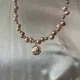 Natural Freshwater Pearl Necklace 5-6mm Size Purple Pink Choker Necklace