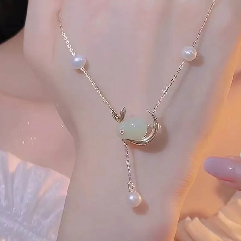 Freshwater Pearl Necklace Hotan Jade Rabbit Star Collar Pendant