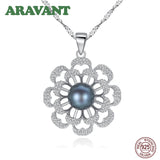Freshwater Pearl Necklace For Women 925 Silver Flowers Zircon Pendant