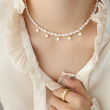 Freshwater Pearl Necklace For Women Stainless Steel Star Pendant Beads Chain