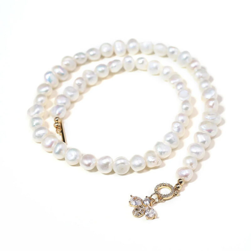 Freshwater Pearl Necklace Irregular Round Women's Wedding Jewelry