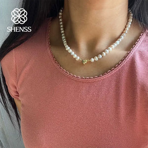 Freshwater Pearl Necklace Love Pendant Wedding Gift Jewelry