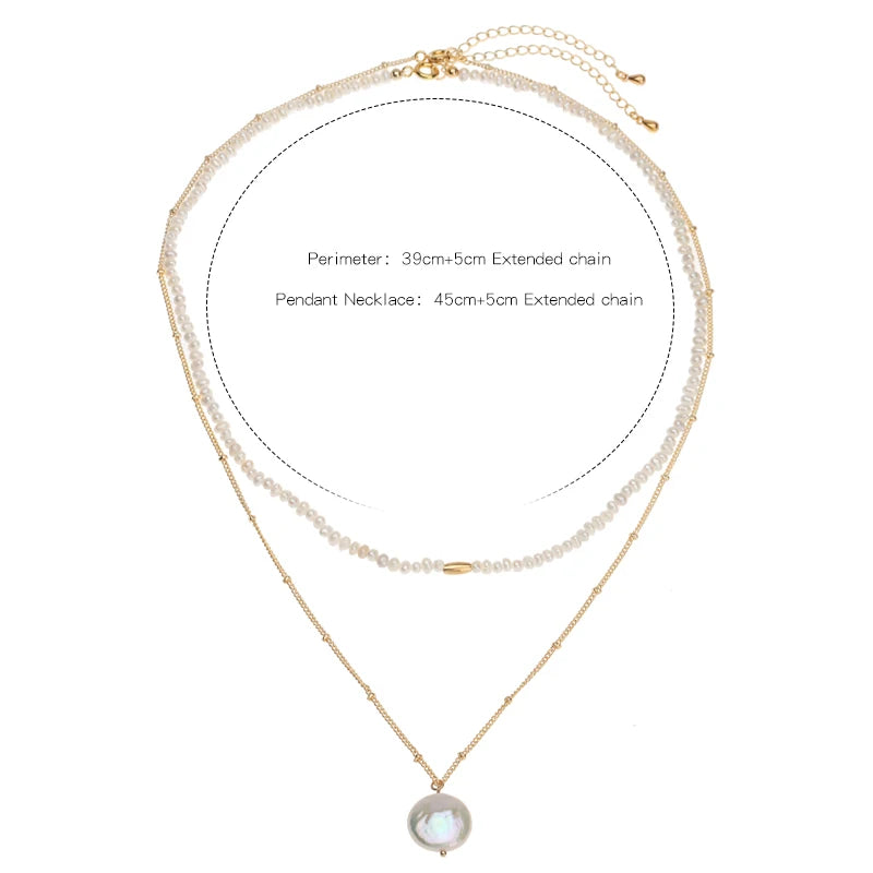 Freshwater Pearl Necklace Rice Grain Women Clavicle Chain Baroque Button Pendant