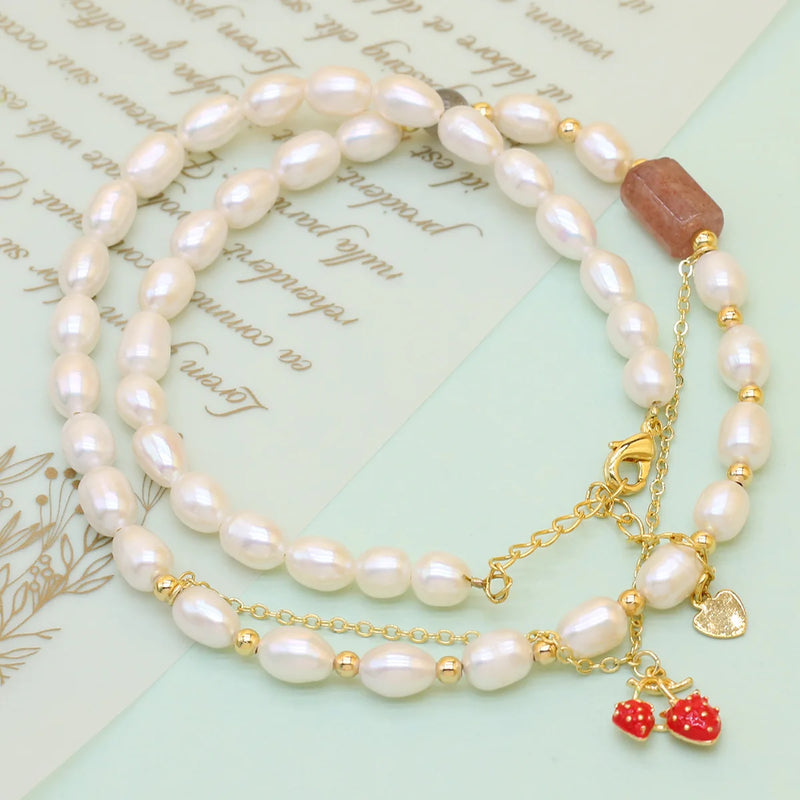 Freshwater Pearl Necklace Rice Shape Women's Accessories Wedding Party Jewelry