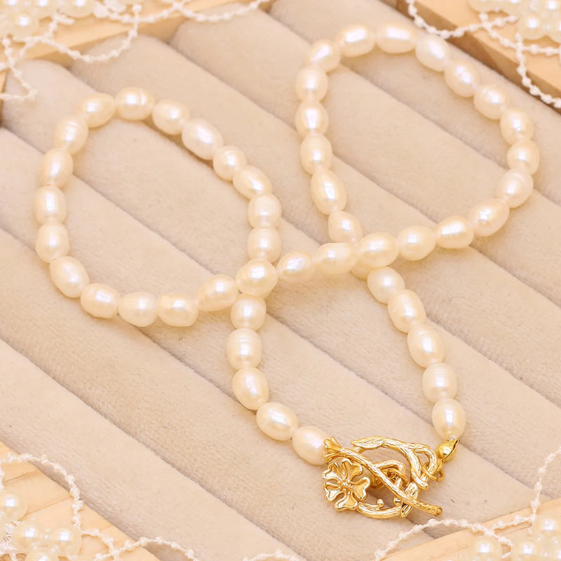 Pearl Necklace Rice Shape Women Wedding Jewelry Gift