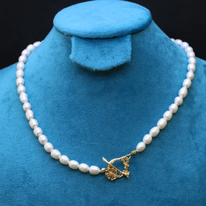 Pearl Necklace Rice Shape Women Wedding Jewelry Gift