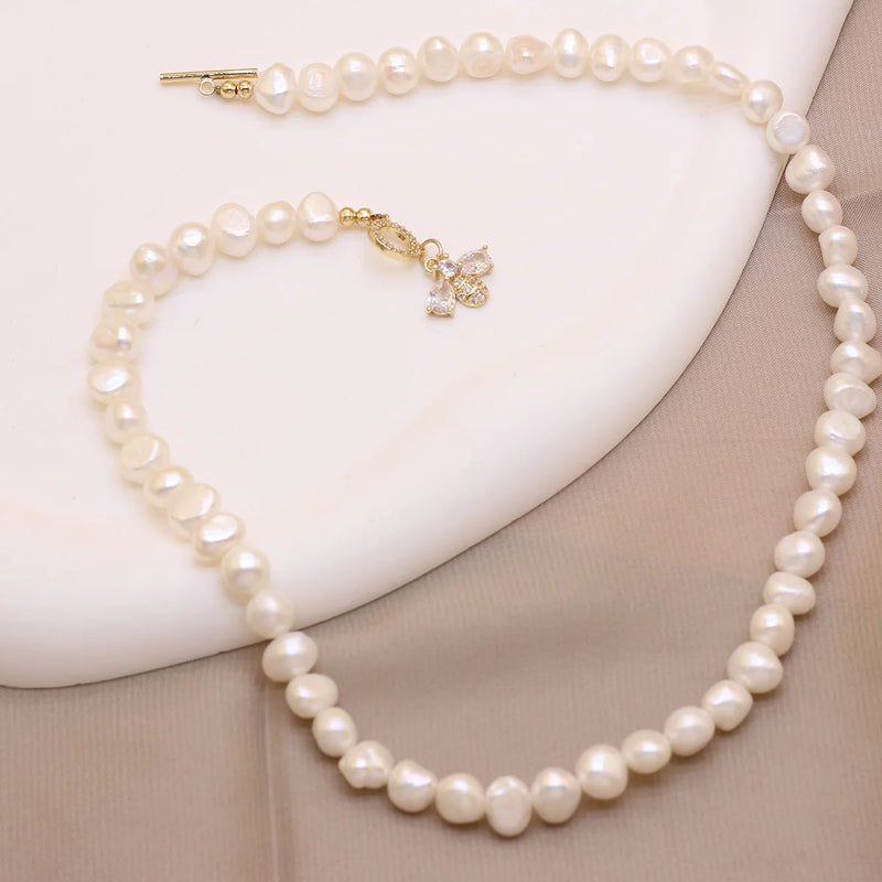 Freshwater Pearl Necklace Round Shape Women Wedding Party Jewelry