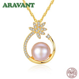 Freshwater Pearl Necklace 925 Silver Zircon Party Jewelry