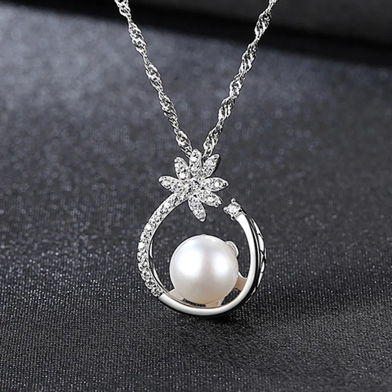 Freshwater Pearl Necklace 925 Silver Zircon Party Jewelry