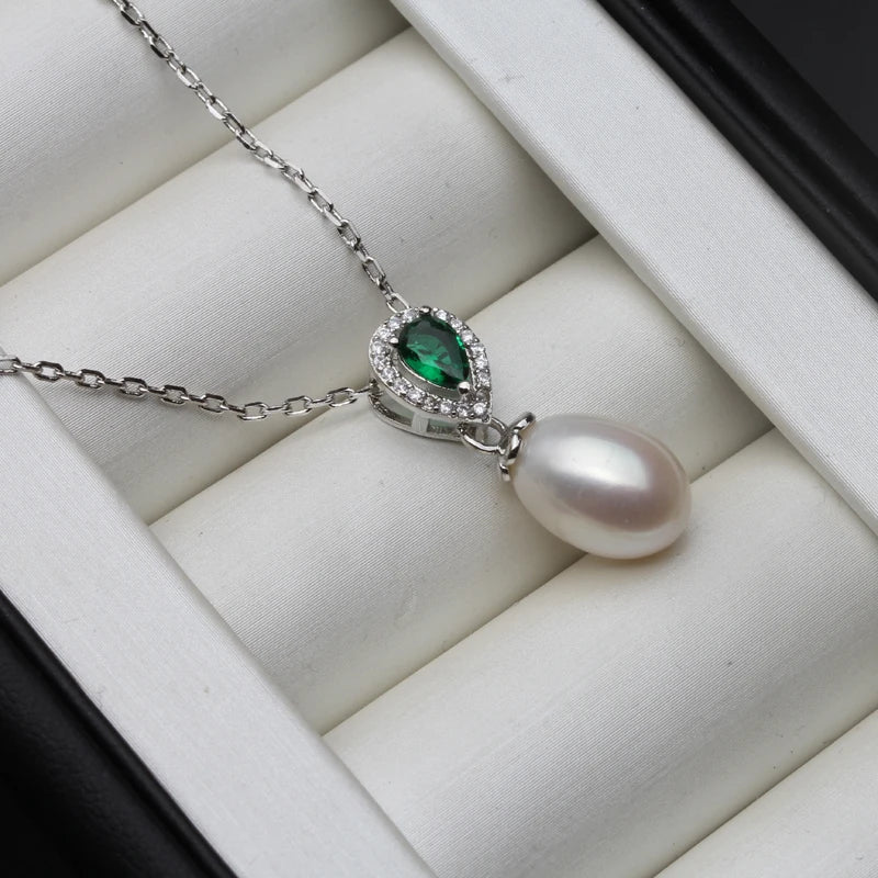 Pearl Pendant Necklace 925 Sterling Silver Chain Wedding