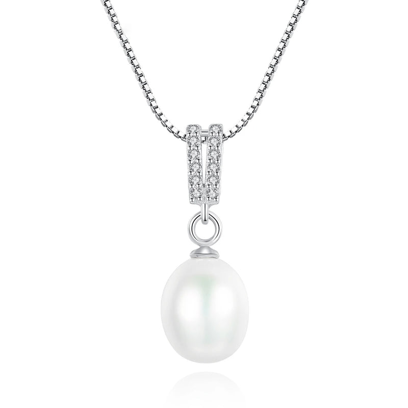 Freshwater Pearl Pendant 925 Sterling Silver V Necklace Fine Jewelry