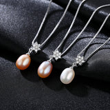 Freshwater Pearl Pendant 925 Sterling Silver Flower Zircon Jewelry