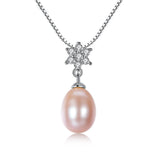 Freshwater Pearl Pendant 925 Sterling Silver Flower Zircon Jewelry
