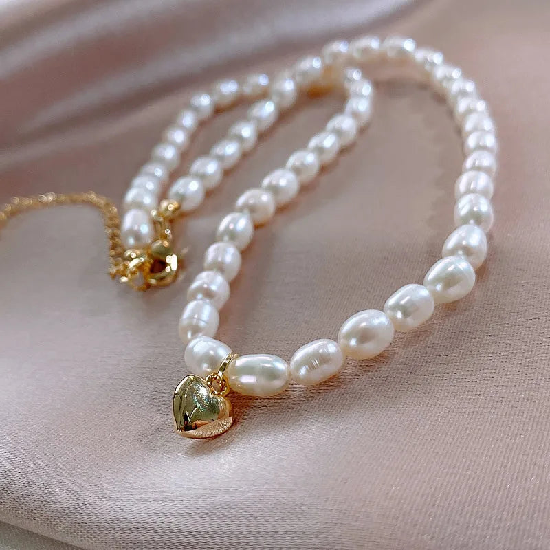 Freshwater Pearl Love Heart 14K Filled Necklace Jewelry For Women