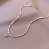 Heart Freshwater Pearl Pendant Necklace with Cubic Zirconia 14K Filled