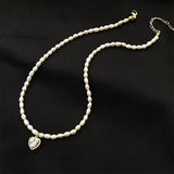 Heart Freshwater Pearl Pendant Necklace with Cubic Zirconia 14K Filled