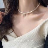 Heart Freshwater Pearl Pendant Necklace with Cubic Zirconia 14K Filled