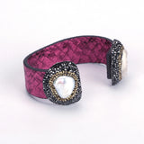 Freshwater Pearl Druzy Stone Charm Bangle Cuff