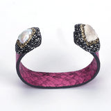 Freshwater Pearl Druzy Stone Charm Bangle Cuff
