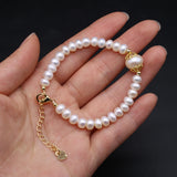 Freshwater Pearl Round Beads Bracelet 6-7mm Adjustable Size Women's Jewelry