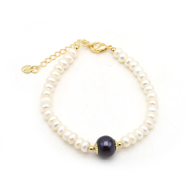 Freshwater Pearl Round Beads Bracelet 6-7mm Adjustable Size Women's Jewelry