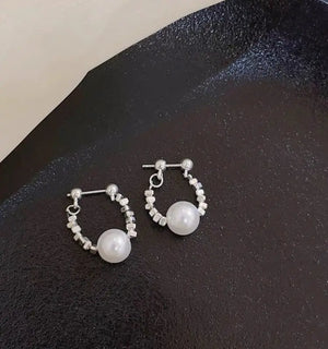 Natural Freshwater Pearl Silver Hoop Earrings for Women