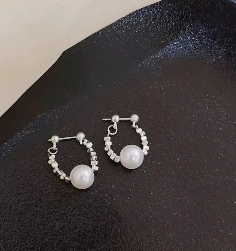 Natural Freshwater Pearl Silver Hoop Earrings for Women