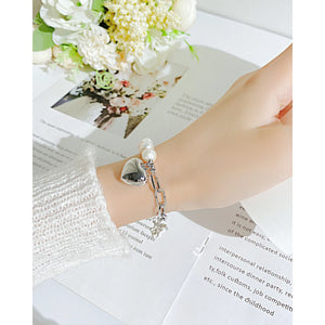 Freshwater Pearl Stainless Steel Love Heart Bracelet
