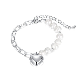 Freshwater Pearl Stainless Steel Love Heart Bracelet