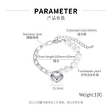 Freshwater Pearl Stainless Steel Love Heart Bracelet