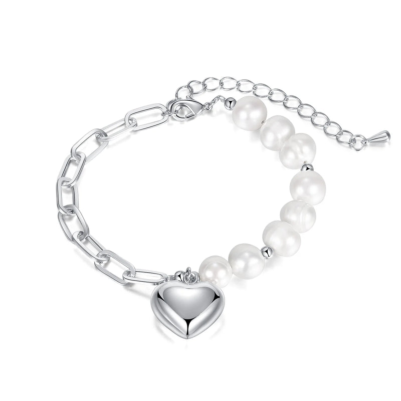 Freshwater Pearl Stainless Steel Love Heart Bracelet