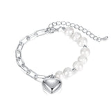 Freshwater Pearl Stainless Steel Love Heart Bracelet