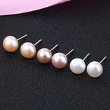Freshwater Pearl Stud Earrings 925 Sterling Silver Lady Earrings Charm Jewelry