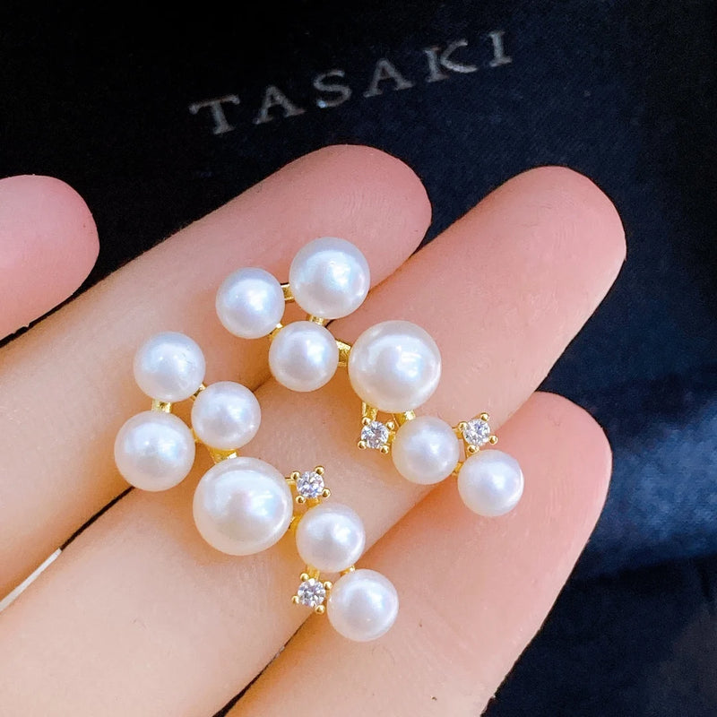 Freshwater Pearl Stud Earrings Lady Women Jewelry
