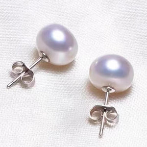 Freshwater Pearl Stud Earrings Real 925 Sterling Sliver Cultured Pearl for Women