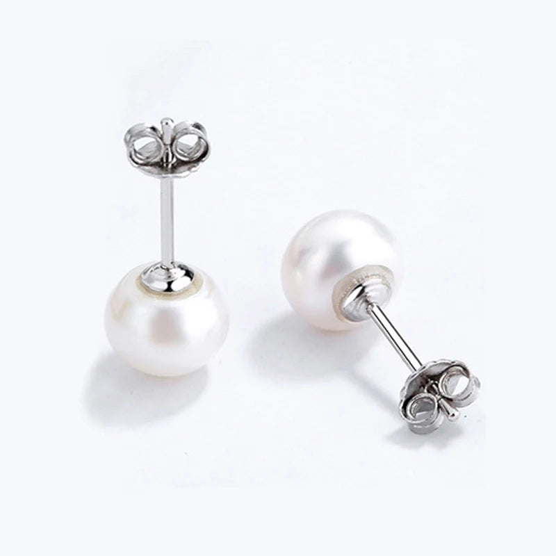 Freshwater Pearl Stud Earrings Real 925 Sterling Sliver Cultured Pearl for Women