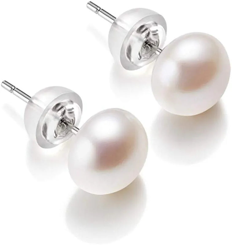 Freshwater Pearl Stud Earrings 925 Sterling Silver Cultured Pearl for Women