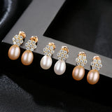 Freshwater Pearl Stud Earrings Sterling Silver Zircon Flower Jewelry